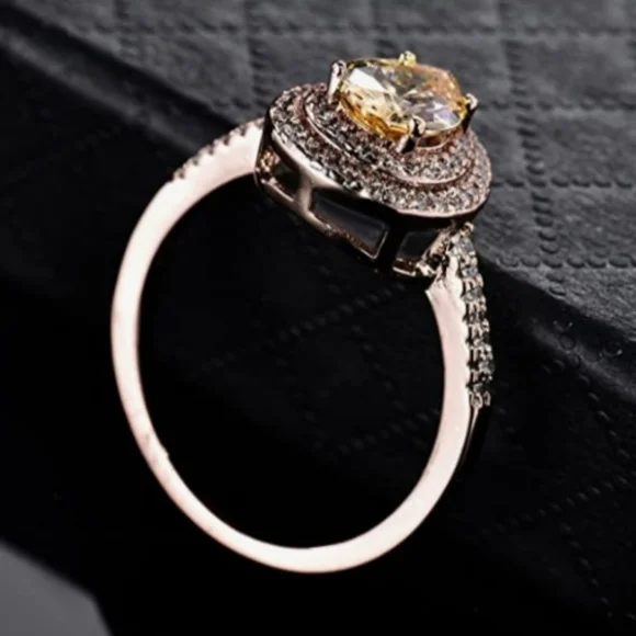 Vintage Citrine Raindrop Diamond Baguette Ring 18k RG - Picture 3 of 6